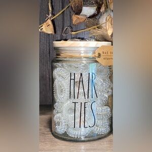 Rae Dunn HAIR TIES Glass Jar w/Wood Lid